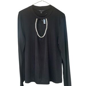 Marc New York Black Long Sleeve Ribbed Top with Rhinestone Detail Size XL NWT